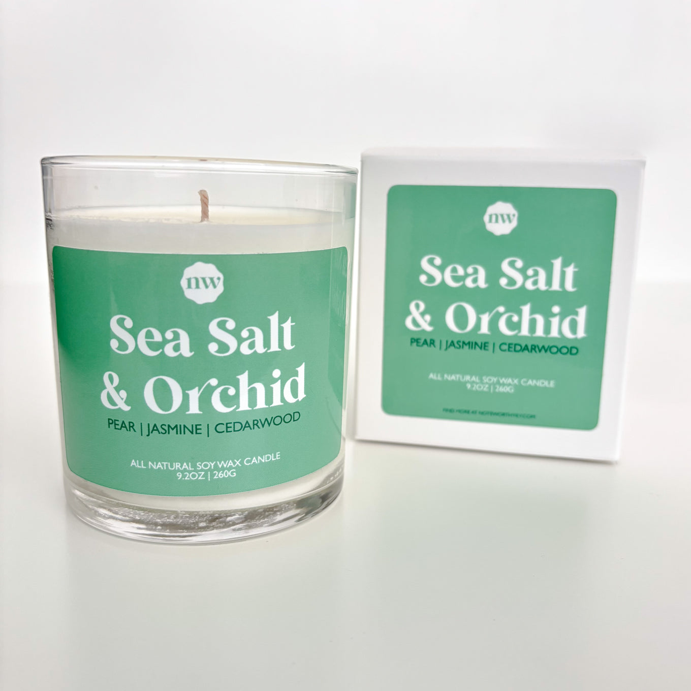 Sea Salt & Orchid candle with packaging