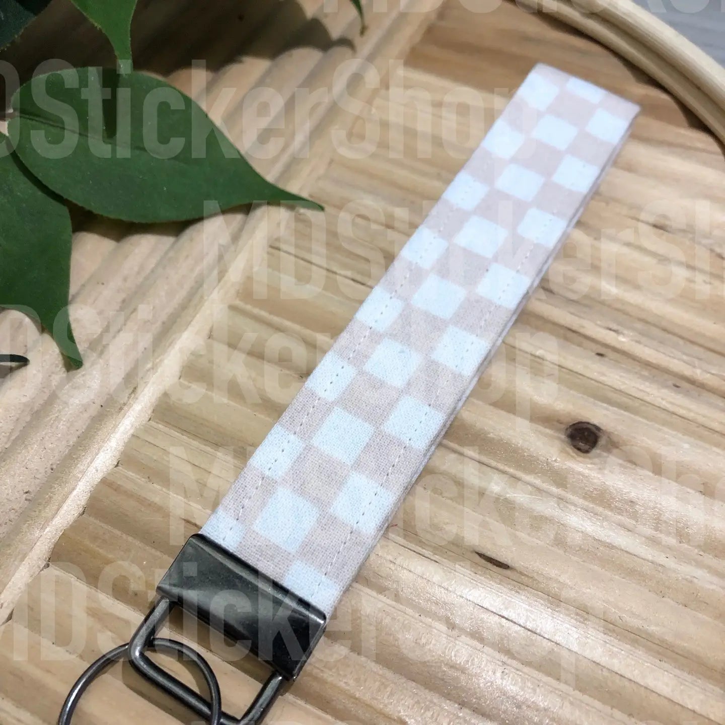 Wristlet Keychain | Beige Checker