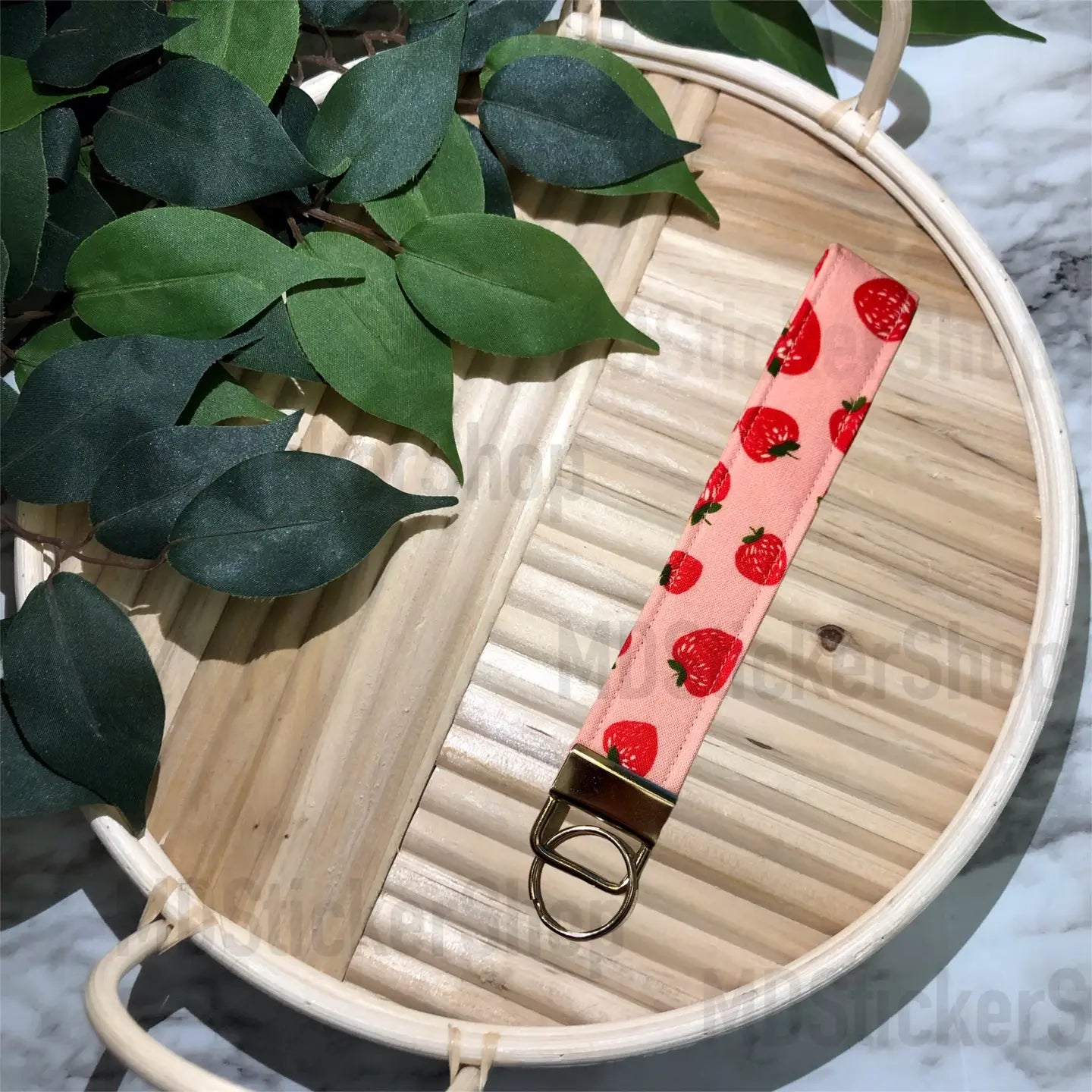 Wristlet Keychain | Pink Strawberries