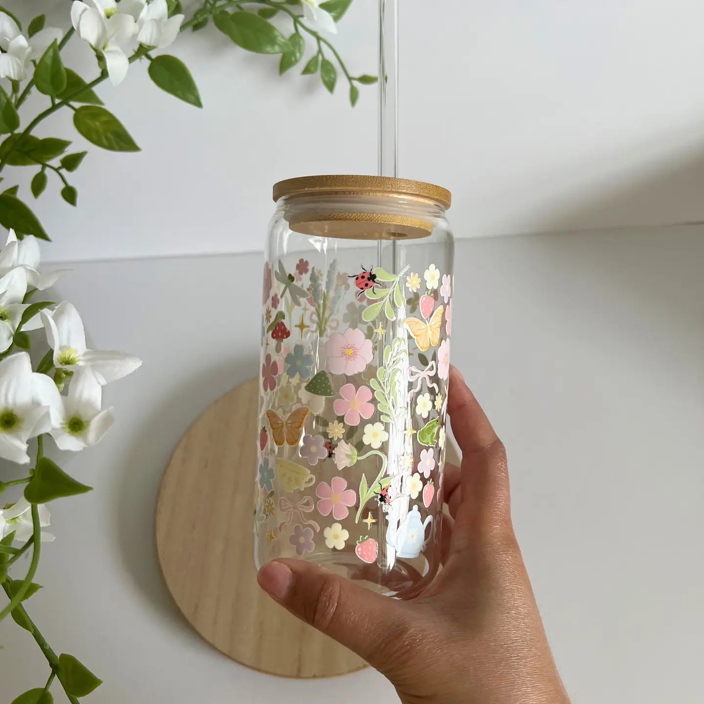 Glass Cup | Cottage Core Garden
