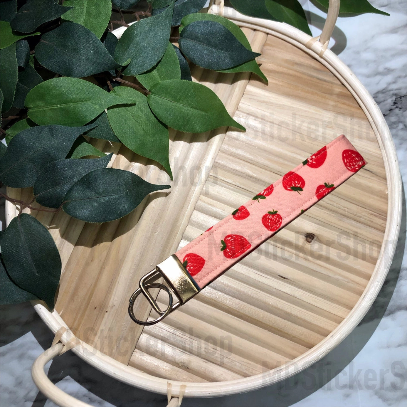 Wristlet Keychain | Pink Strawberries