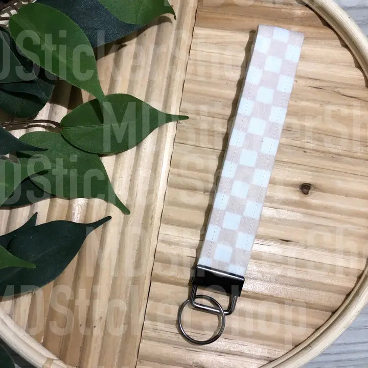 Wristlet Keychain | Beige Checker